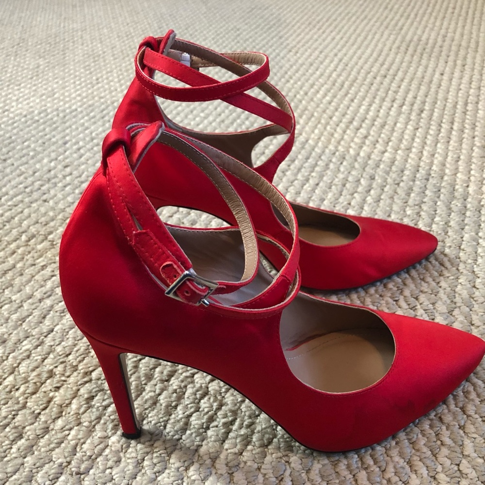 Red satin Lewit stilettos
